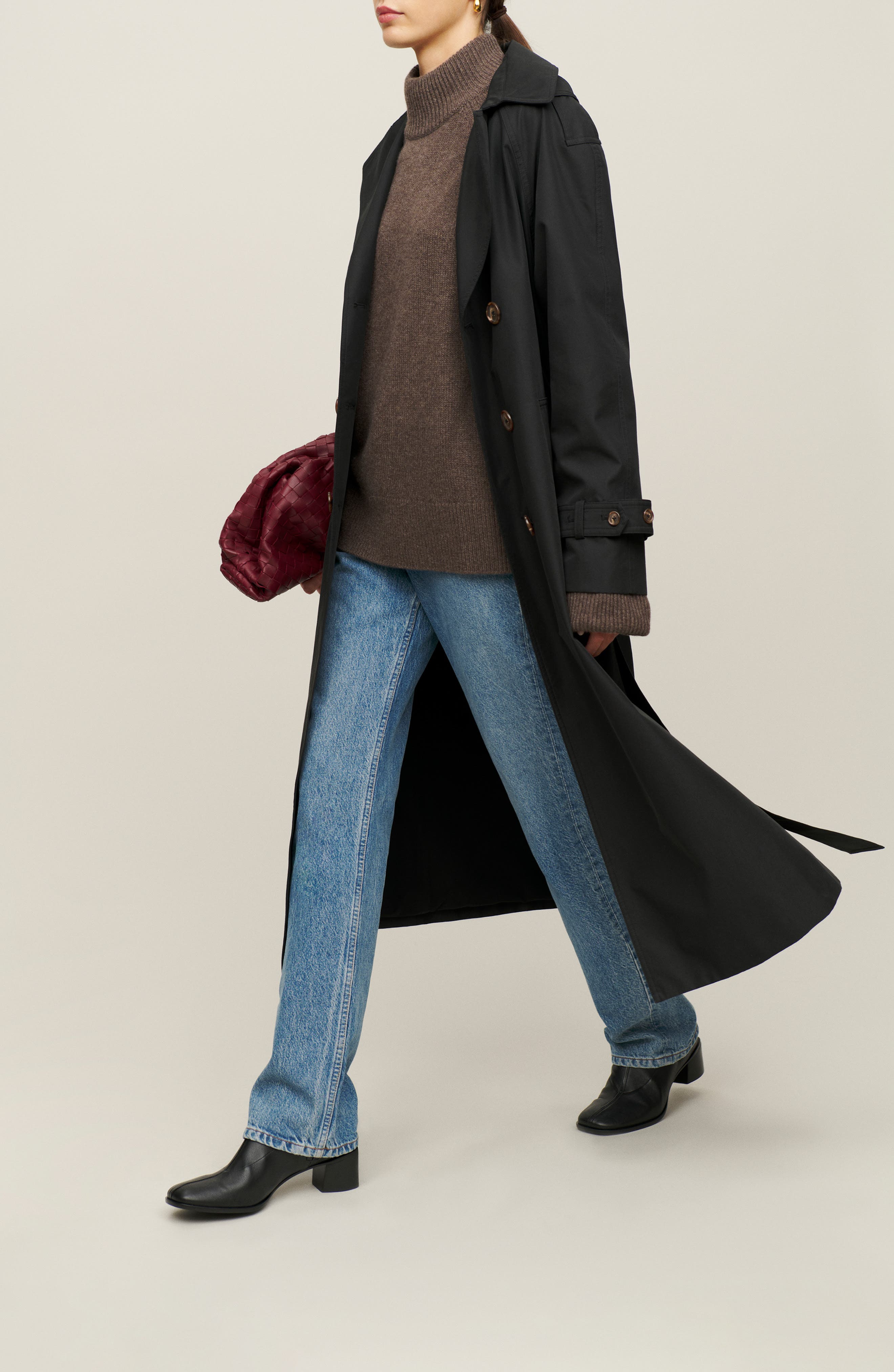 Reformation Louie Sock Bootie, Alternate, color, Black Leather