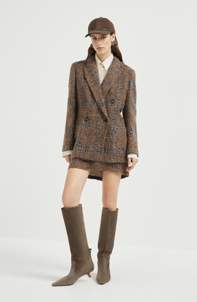 Brunello Cucinelli Mini skirt with Prince of Wales embroidery, Alternate, color, Brown