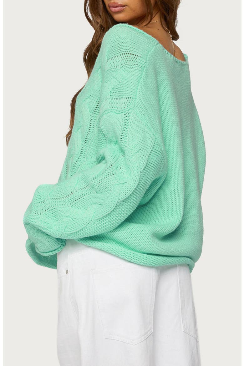 Inga Oversize V-Neck Cable Sweater, Alternate, color, AQUA