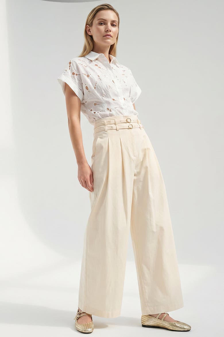 Mckenna Belted High Waisted Pleated Pants, Alternate, color, Ecru