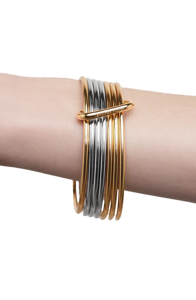 Jennifer Fisher Set of 7 Mixed Metal Bangles, Alternate, color, Two Tone