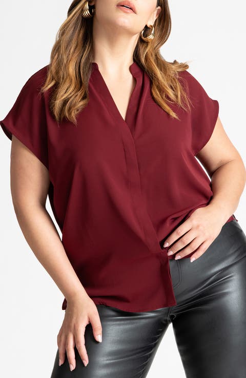 売れ筋商品|||ヴィンスカムート カットソー トップス レディース Plus Size Flutter-Sleeve Split-Neck Top Ultra White ヴィンスカムート レディース カットソー トップス Plus Size