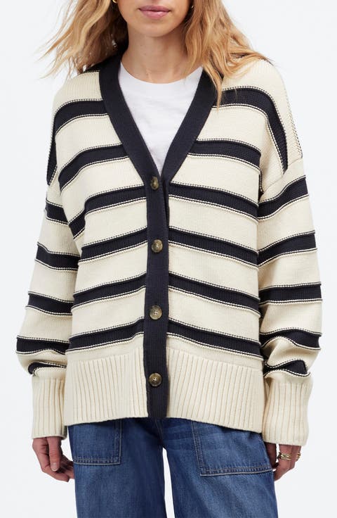 Stripe Oversize Cotton Cardigan