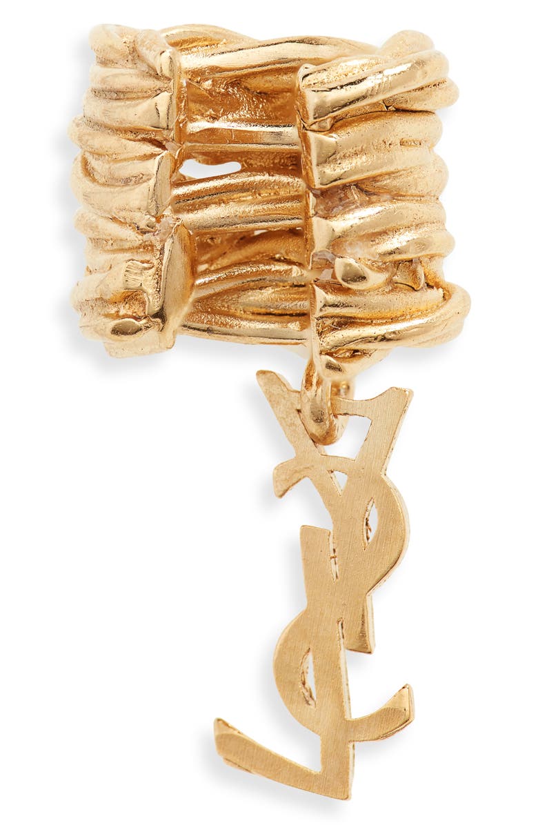 Saint Laurent Single Logo Ear Cuff, Alternate, color, 