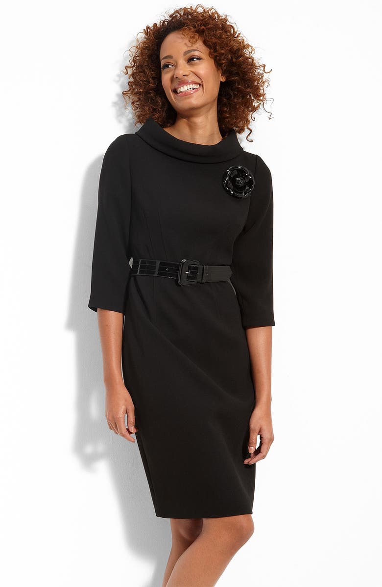 Teri Jon Belted Crepe Sheath Dress, Main, color,