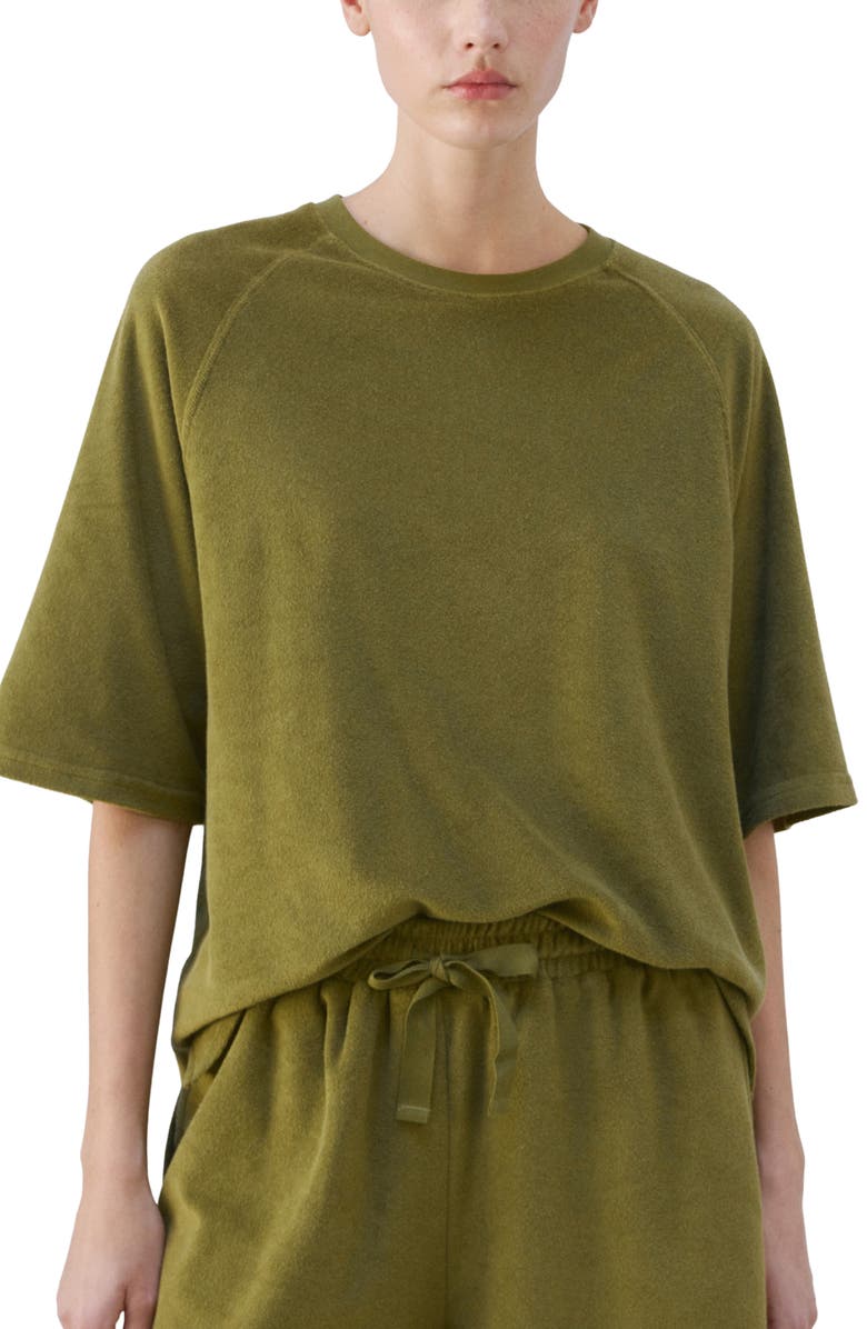 MANGO Cotton Blend Terry Pajama Top, Main, color, Khaki Green