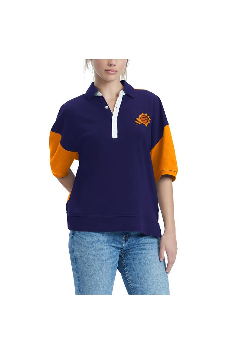 Women's Tommy Jeans Purple Phoenix Suns Taya Puff Sleeve Pique Polo Shirt, Main, color, Purple