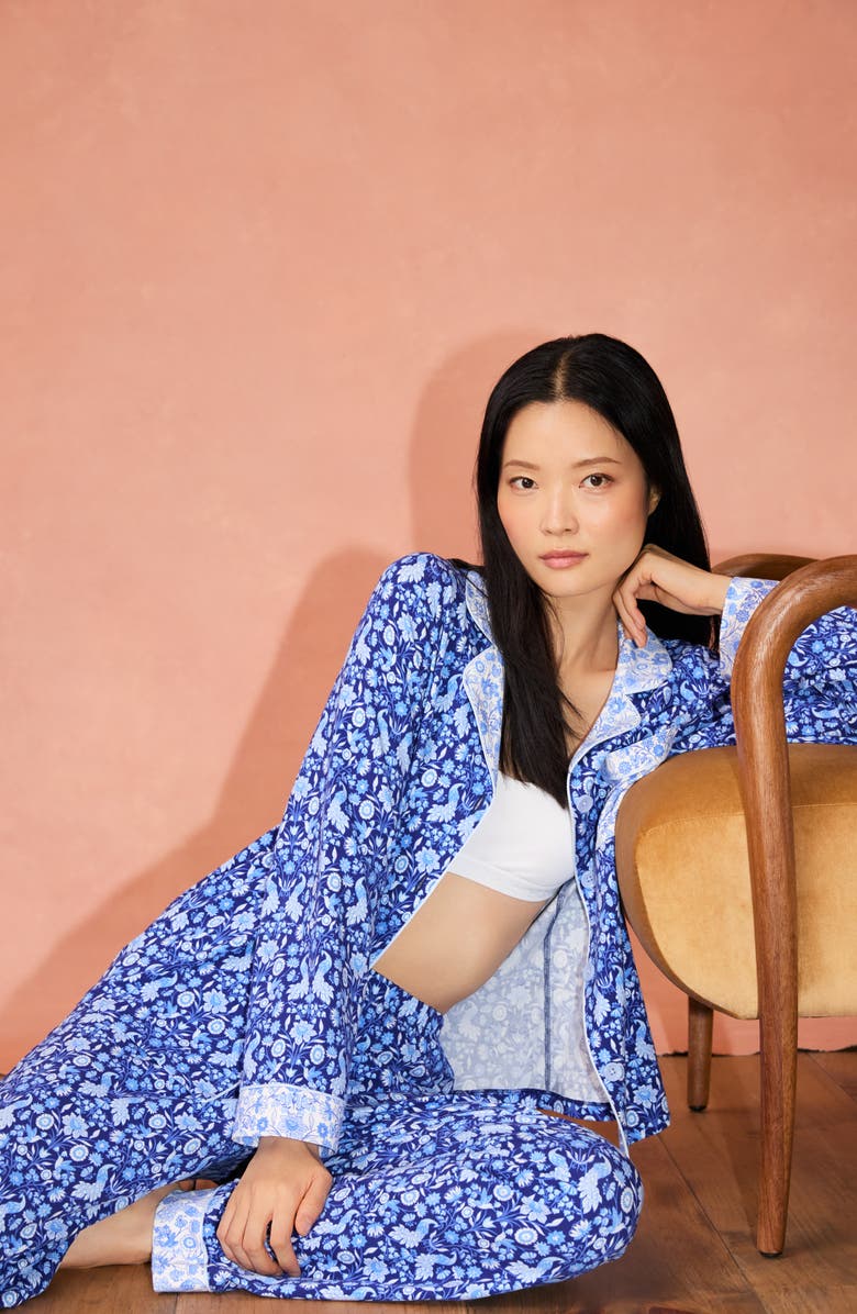 BedHead Pajamas Print Long Sleeve Stretch Organic Cotton Jersey Pajamas, Alternate, color, Bloomscape Blue
