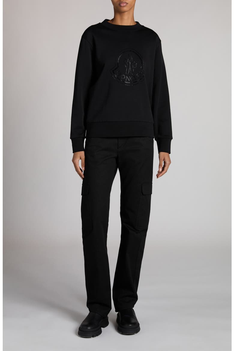 Crystal Embellished Logo Cotton Blend Sweatshirt, Alternate, color, BLACK