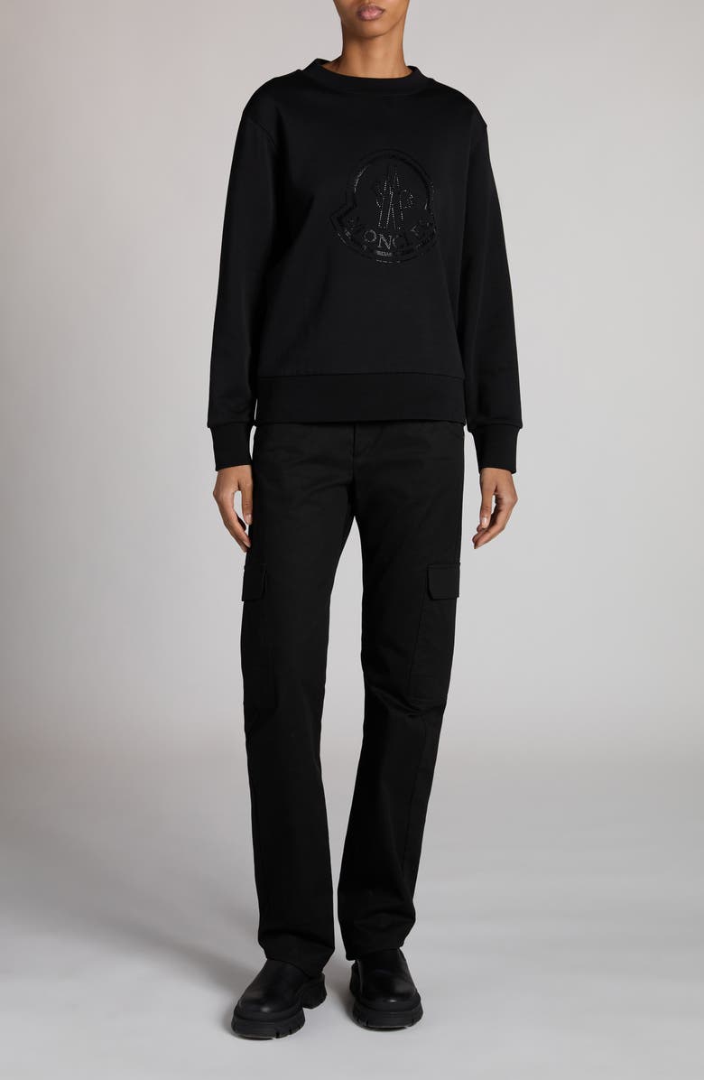 Moncler Crystal Embellished Logo Cotton Blend Sweatshirt, Alternate, color,