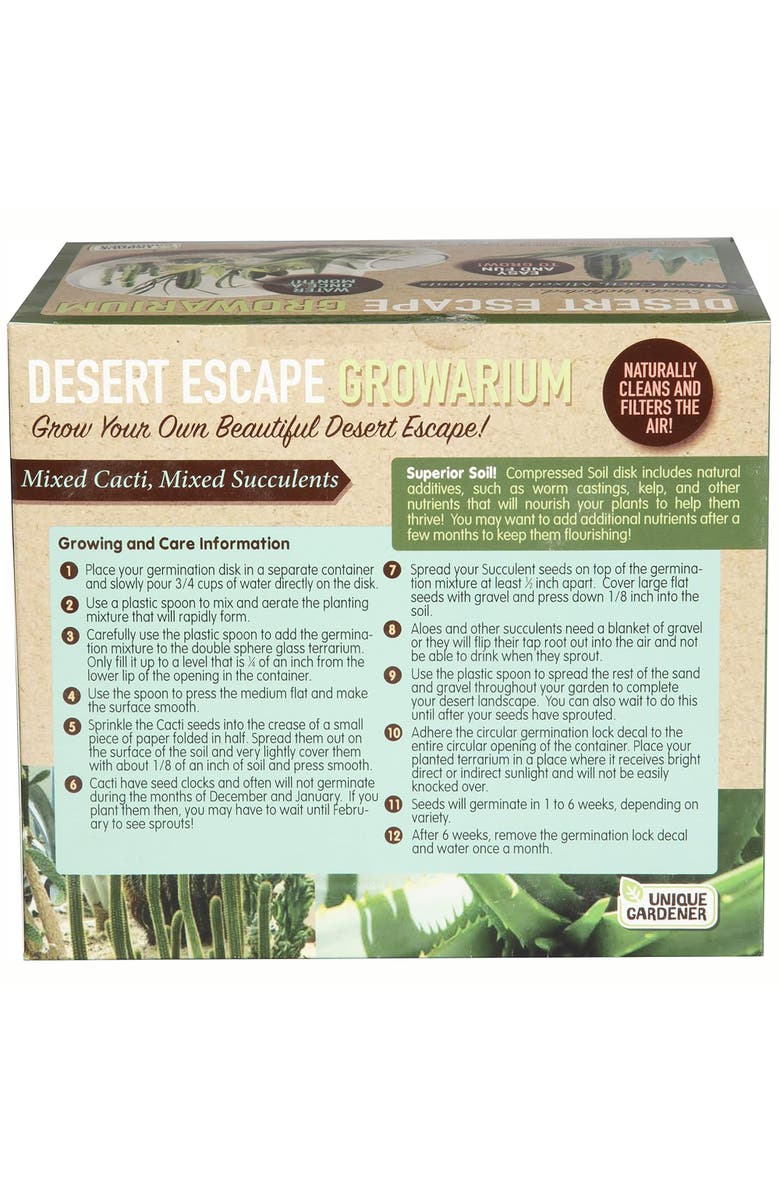 Unique Gardener Desert Escape Growarium Diy Cactus & Succulent Terrarium Kit, Alternate, color, Clear