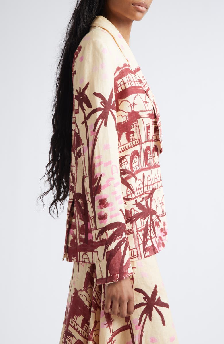 Johanna Ortiz Rock The Plan One-Button Linen Jacket, Alternate, color, Ecru / Wine