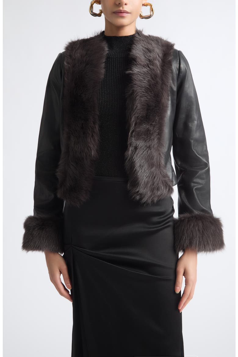 Sofie Leather Jacket with Genuine Shearling Trim, Main, color, NOIR CLASSIQUE