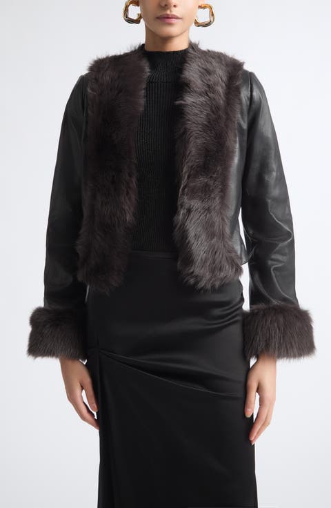 Sofie Leather Jacket with Genuine Shearling Trim