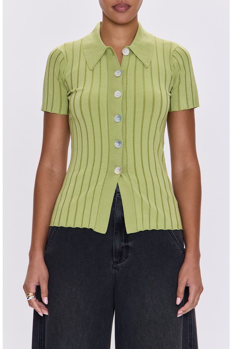 Dominque Rib Short Sleeve Button-Up Shirt, Main, color, SOFT LIME