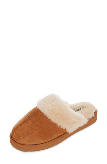Floopi Faux Suede Faux Fur Lined Slipper In Brown