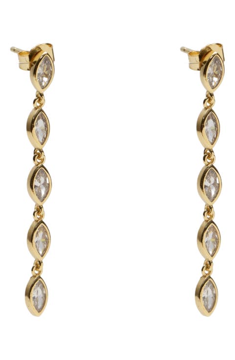 Cubic Zirconia Bezel Linear Drop Earrings