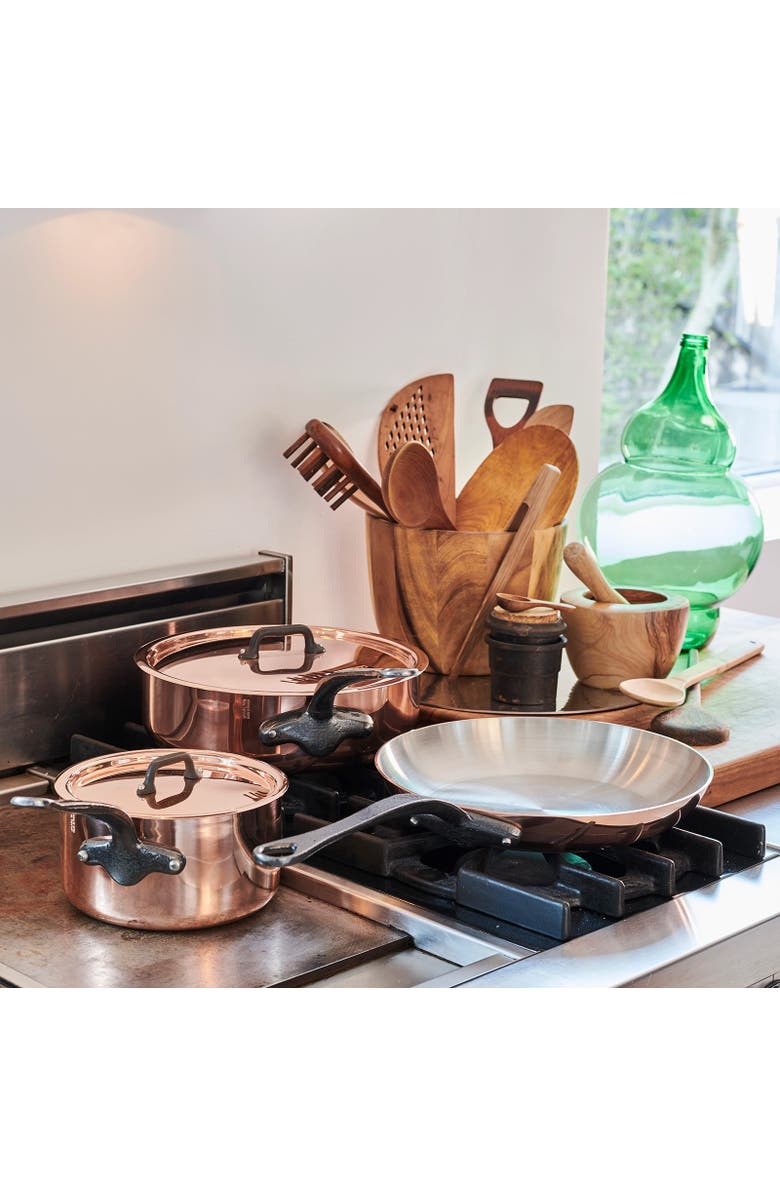 Mauviel M'150 Ci Curved Splayed Saute Pan With Lid, 8 Inch, Alternate, color, Copper
