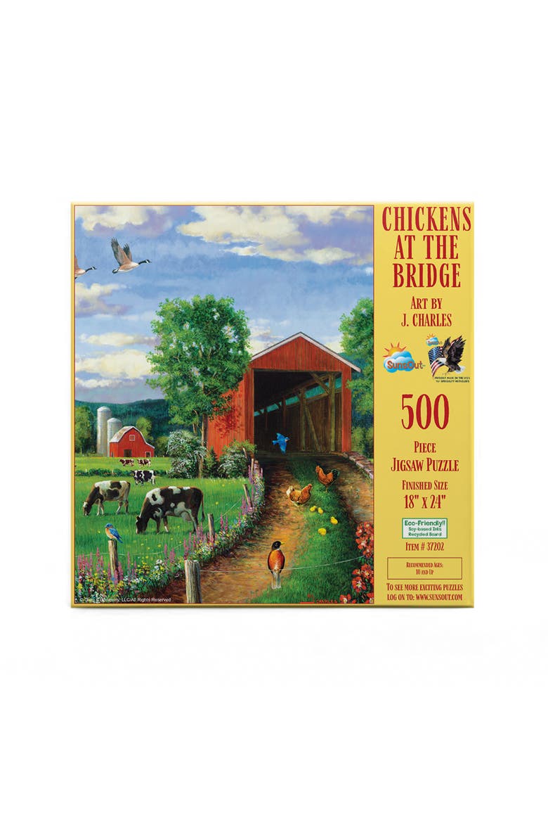 Chickens At the Bridge 500 piece Jigsaw Puzzle for Adults, Alternate, color, Multicolor