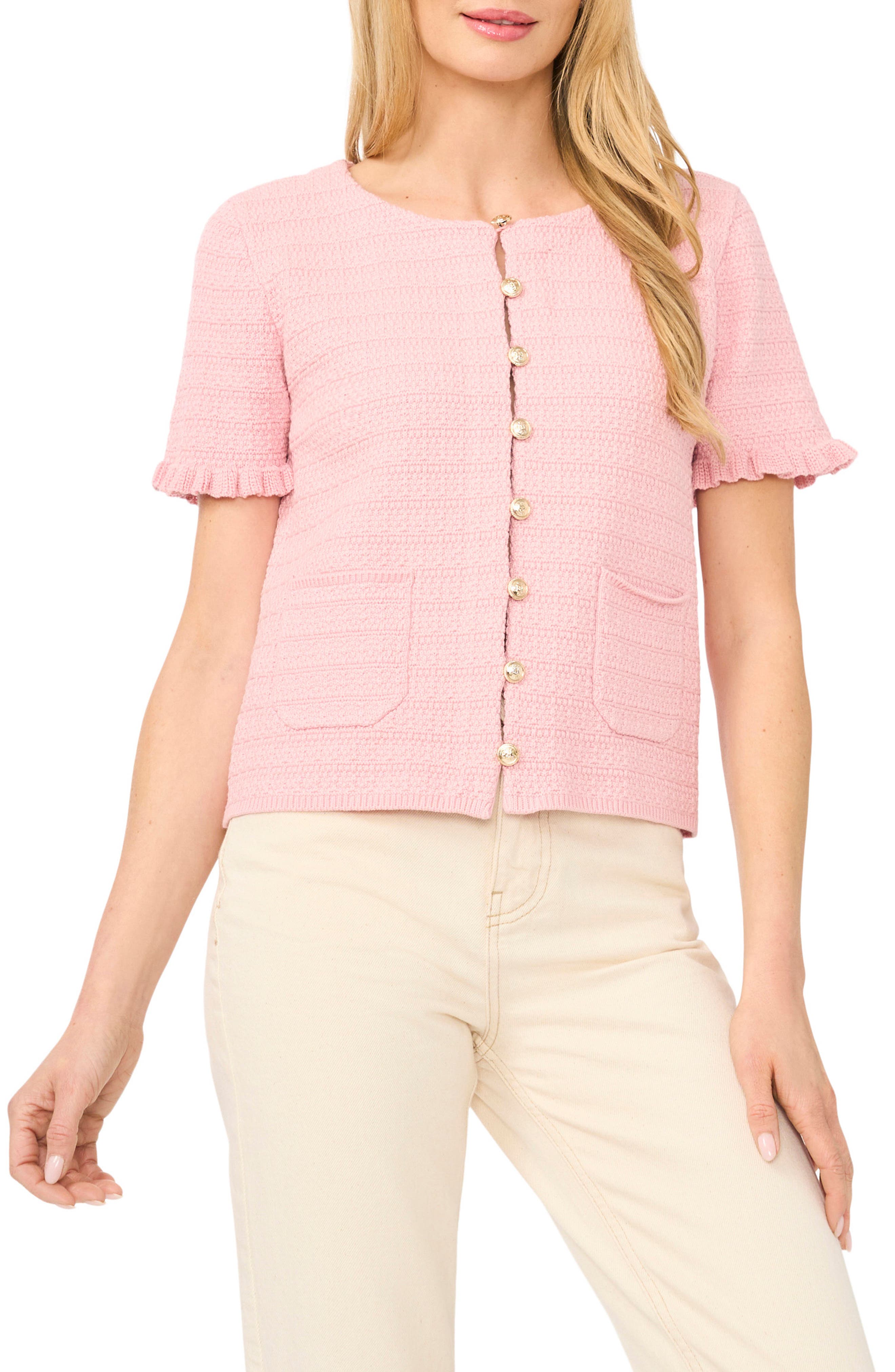 Short Sleeve Cotton Blend Cardigan