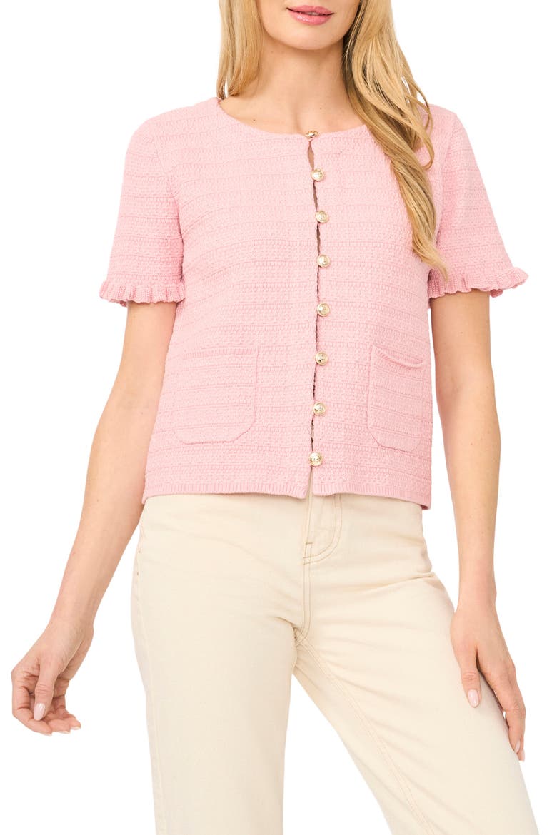 Short Sleeve Cotton Blend Cardigan, Main, color, ALMOND BLOSSOM