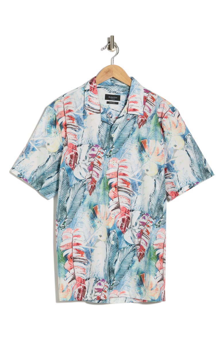 Bugatchi Jackson Comfort Stretch Short Sleeve Shirt, Alternate, color, Paradise