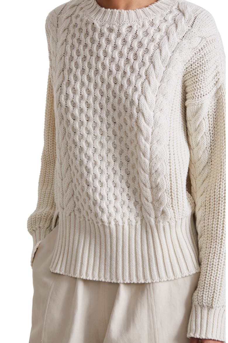Nuevo Anni Merino Wool Fisherman Sweater, Alternate, color, CREAM