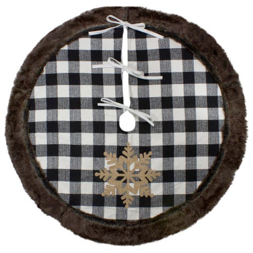 Northlight 48" Black And White Buffalo Plaid Christmas Tree Skirt With Burlap Snowflake In Black