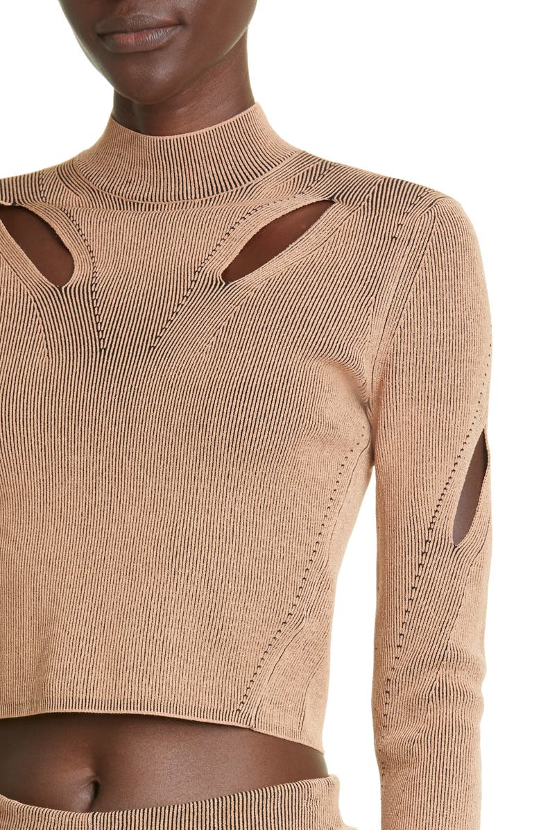 Dion Lee Lock Slit Cutout Rib Sweater, Alternate, color, Camel/ Black