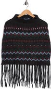 Steve Madden Fair Isle Fringe Trim Knit Poncho