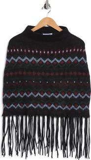 Steve Madden Fair Isle Fringe Trim Knit Poncho