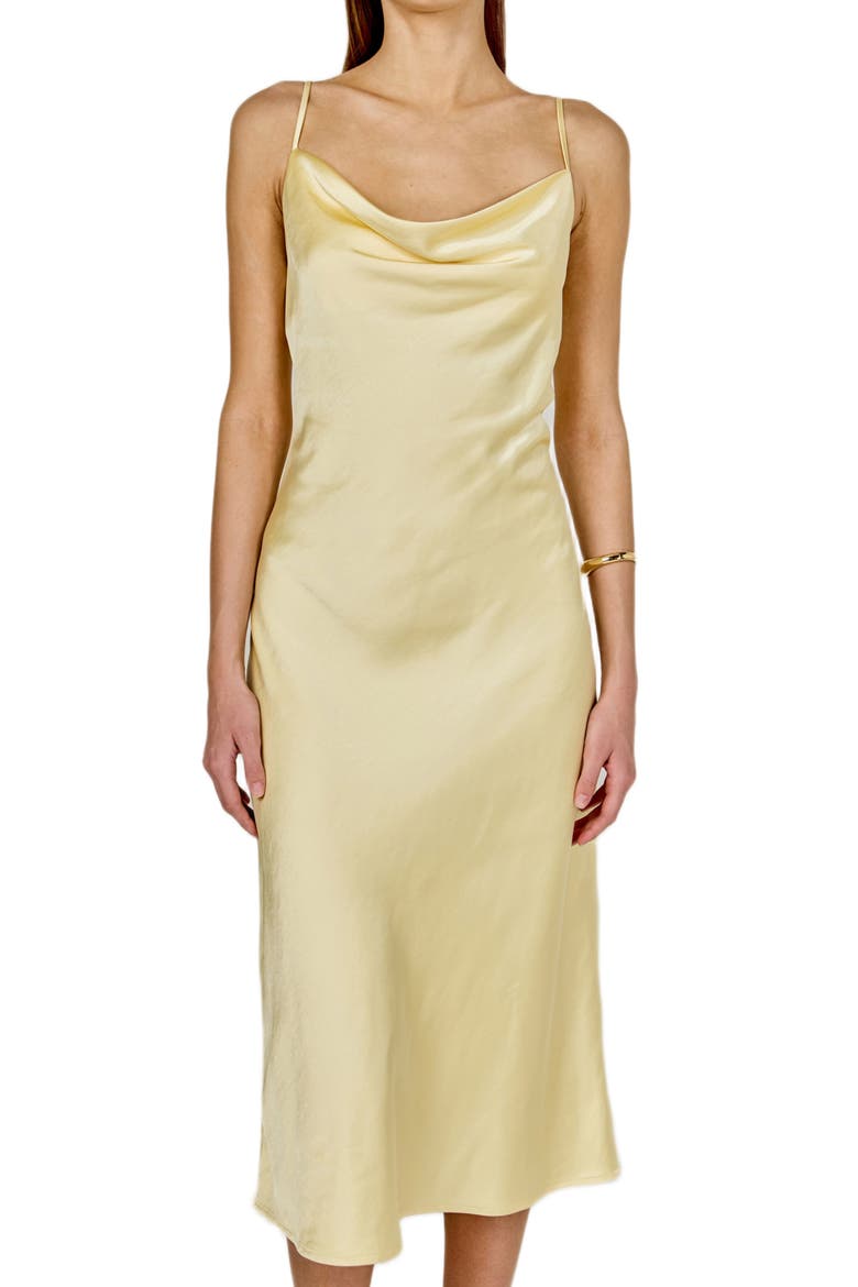 Satin Midi Dress, Alternate, color, LEMON