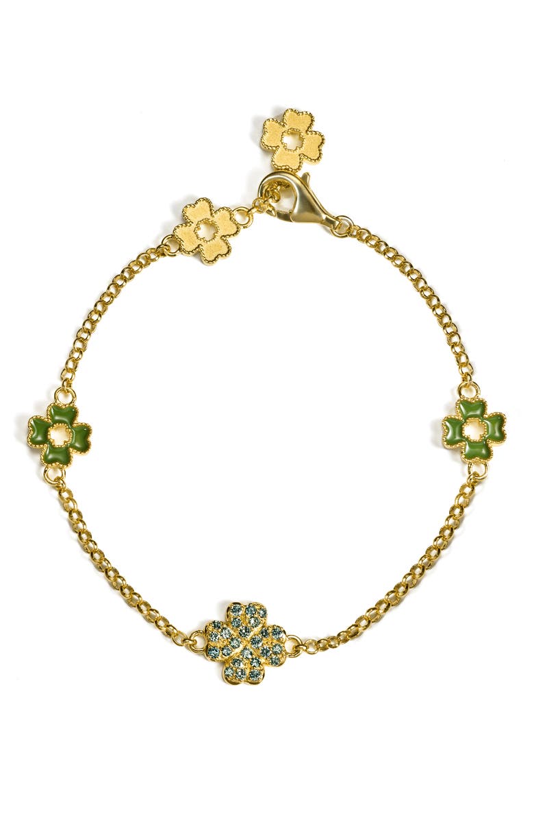 PASCAL Lucky Clover 5 motifs Bracelet, Green Diamond Pavé, Main, color, Gold / Green Diamond