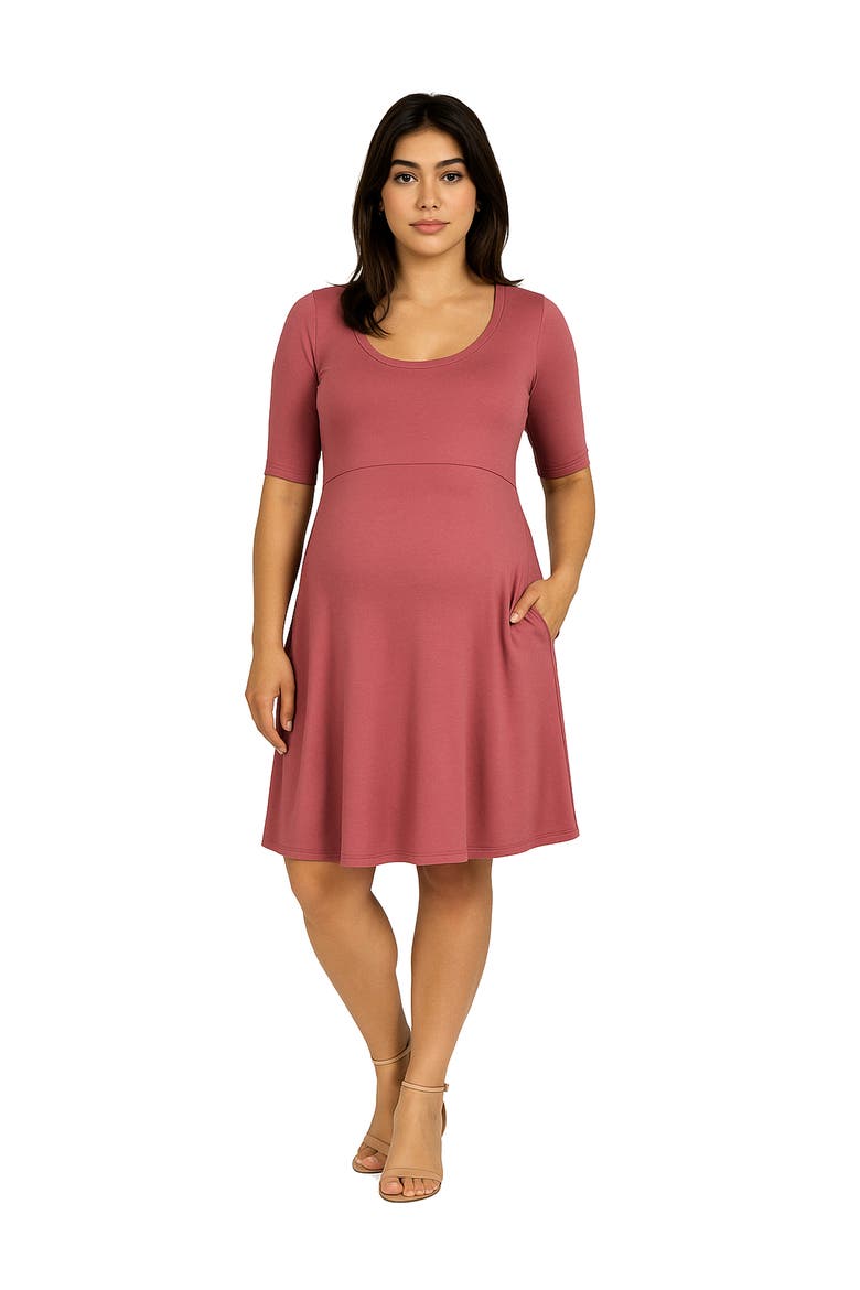 Maternity Knee Length A-Line Elbow Sleeve Dress, Main, color, Rose