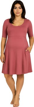24seven Comfort Apparel Maternity Knee Length A-Line Elbow Sleeve Dress