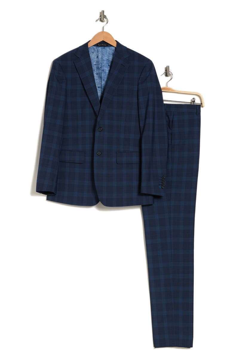 English Laundry Plaid Two Button Notch Lapel Trim Fit Wool Blend Suit, Alternate, color, Blue