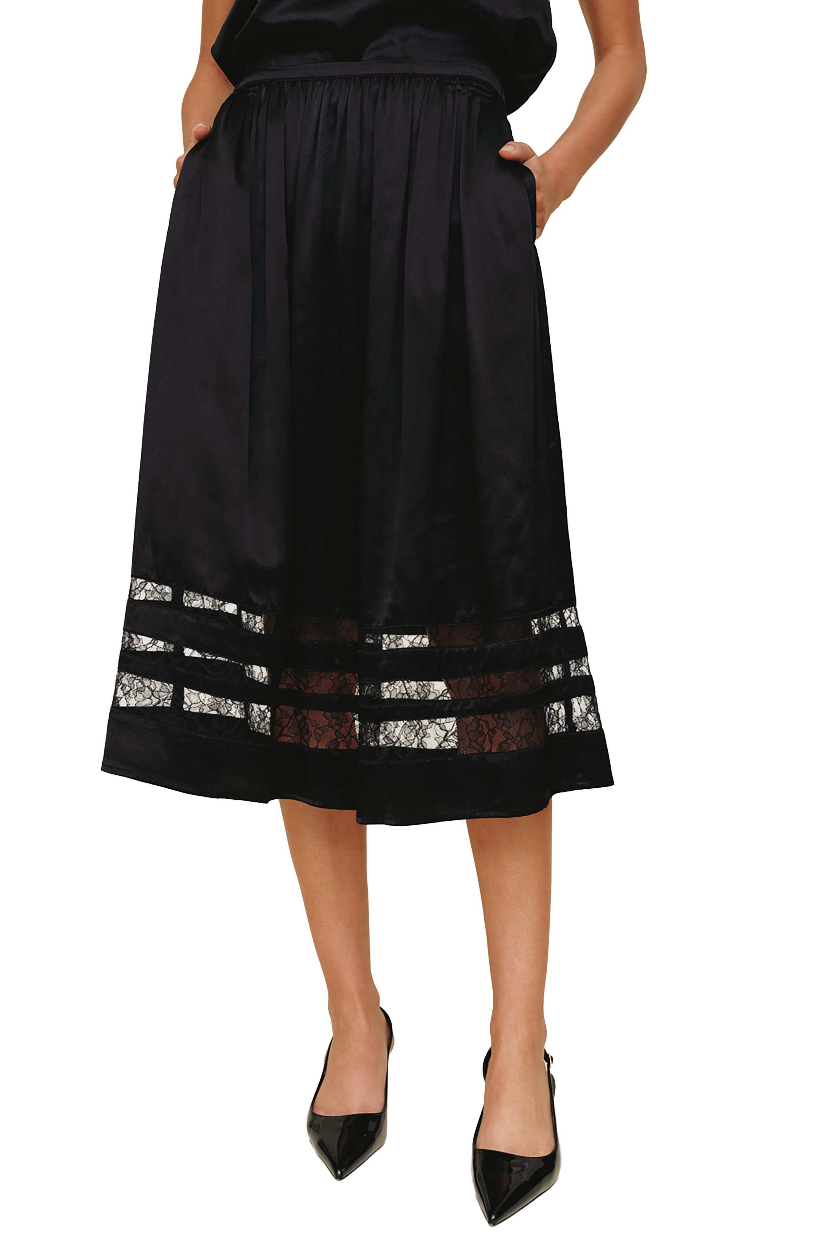 Lace Inset Midi Skirt