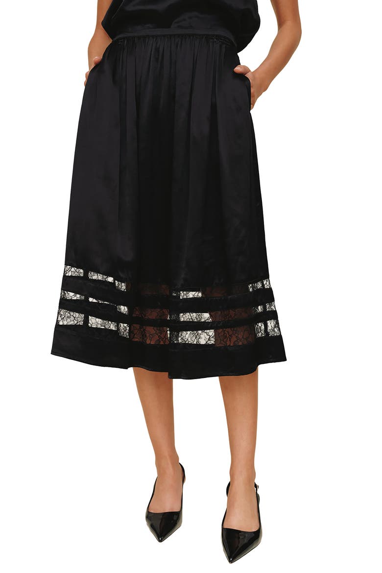 Lace Inset Midi Skirt, Main, color, BLACK