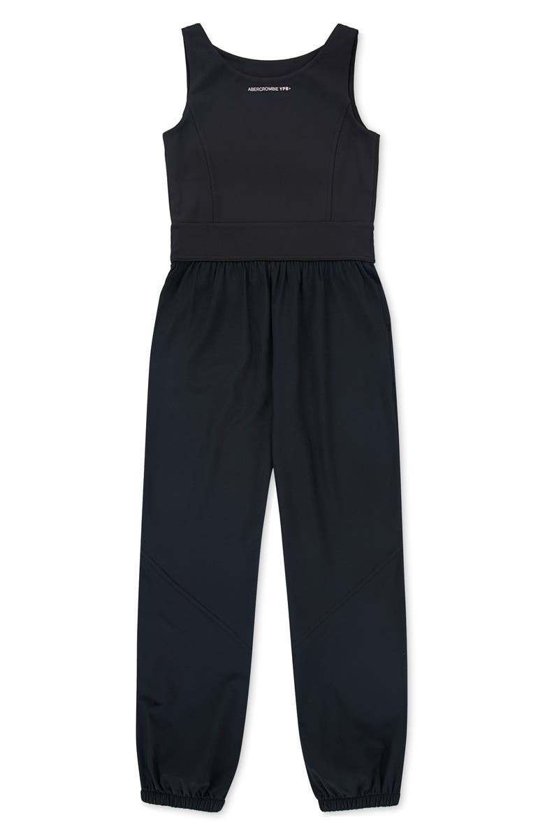 abercrombie kids Kids' Mixed Media Tank Jumpsuit, Alternate, color, Black Beauty Beautiful Black