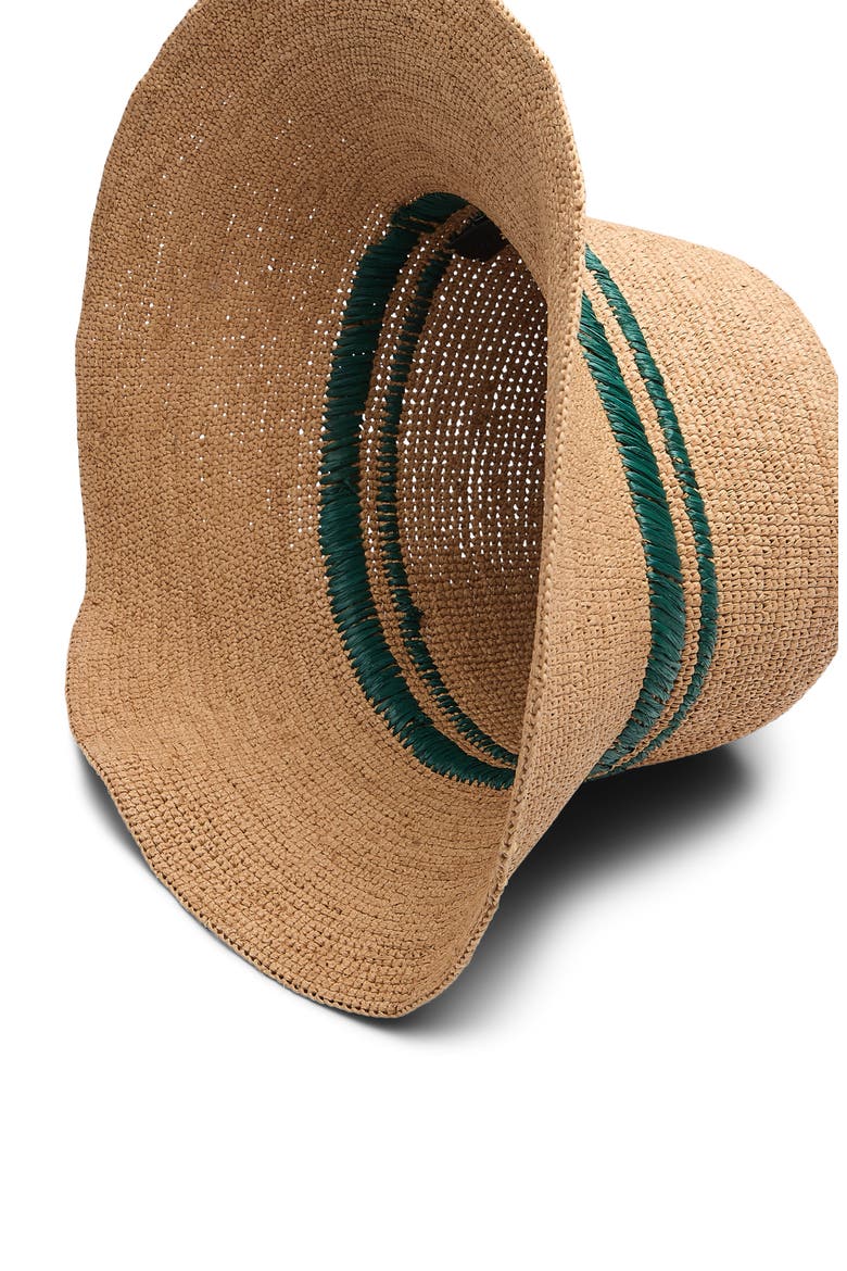 Jade Packable Raffia Bucket Hat, Alternate, color, TAN EMBROIDERD