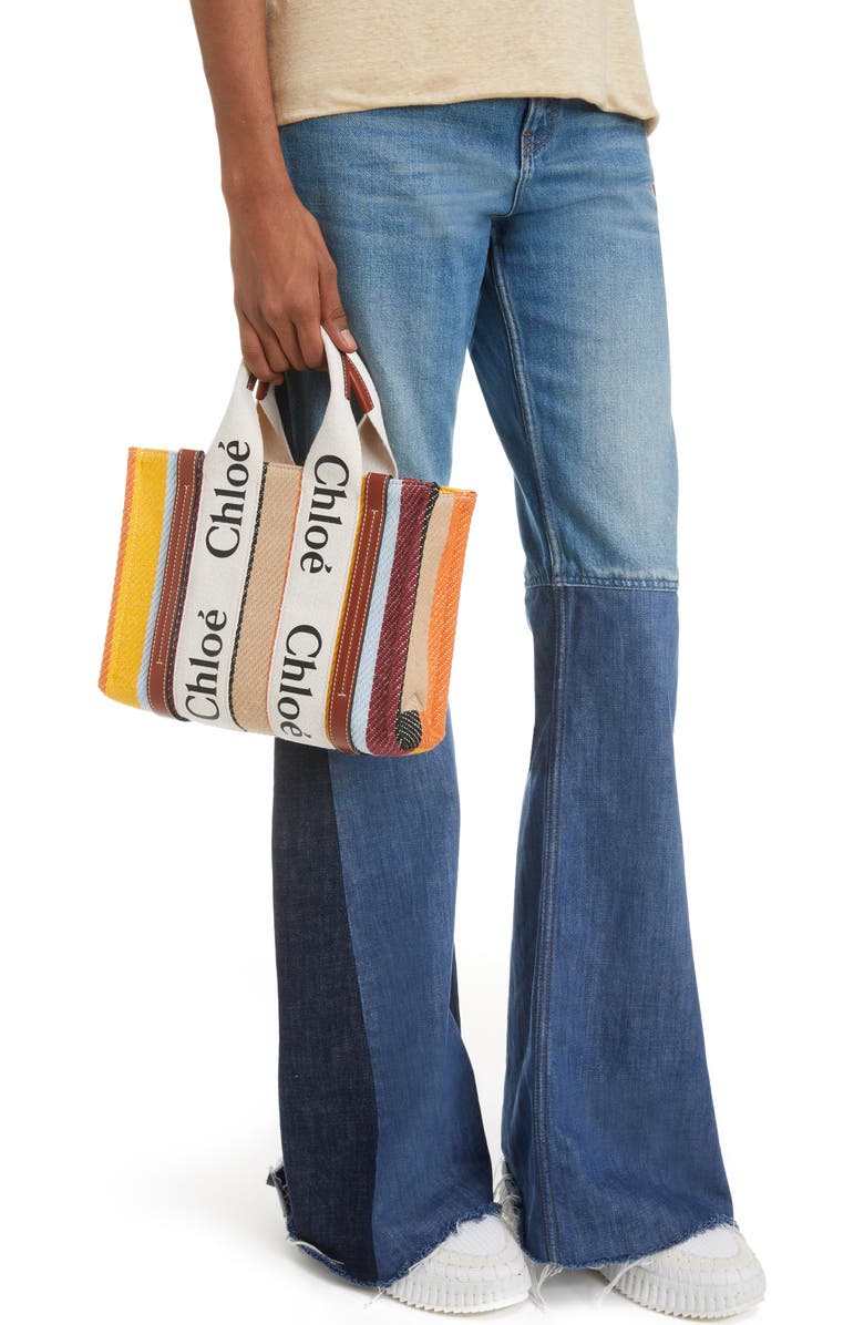 Chloé Woody Logo Strap Stripe Cotton Crossbody Bag, Alternate, color,