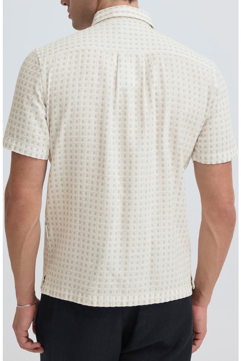 Dobby Checked Short Sleeve Cotton Shirt, Alternate, color, MARSHMALLOW