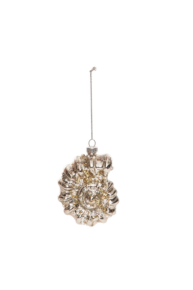 Glass Amnonite Shell Ornament, Main, color, Gold