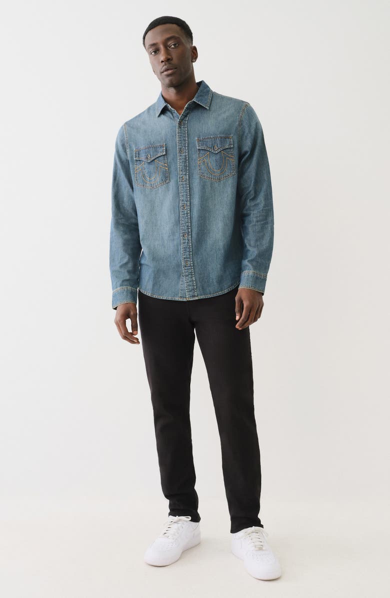 True Religion Chambray Button-Up Shirt, Alternate, color, 
