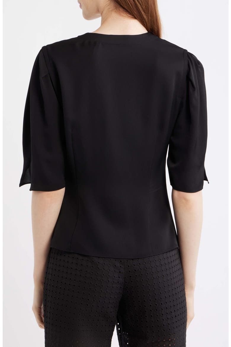 Round Sleeve Silk Button-Up Top, Alternate, color, BLACK