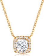 SIMONA 14K Yellow Gold Plated Sterling Silver Princess-Cut CZ Halo Pendant Necklace