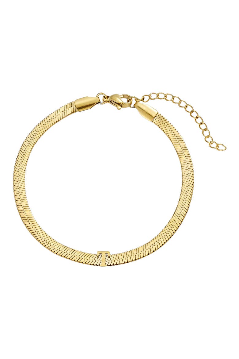 18k Gold Plated Initial Herringbone Chain Bracelet, Main, color, GOLD-T