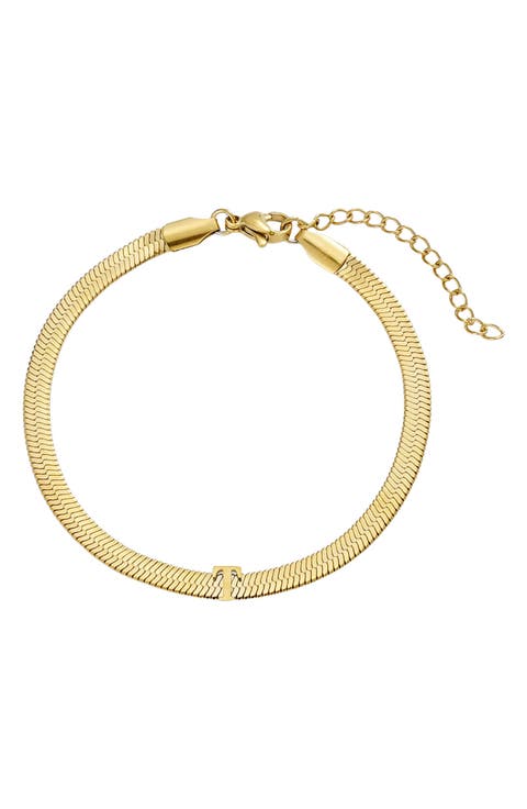 18k Gold Plated Initial Herringbone Chain Bracelet