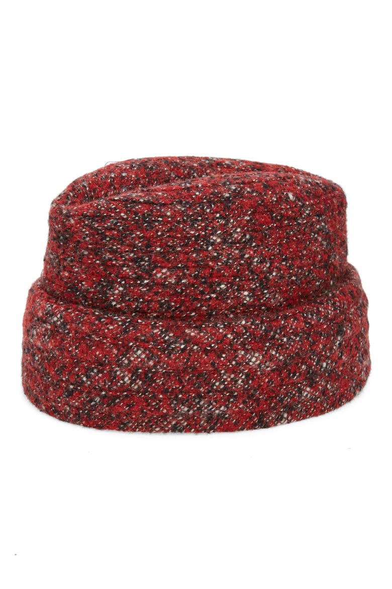 The Cuff Woven Cloche, Main, color, RED PLAID BOUCLE