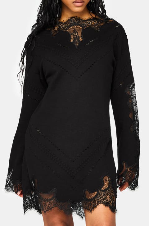 Stormwoken Lace Trim Knit Mini Dress